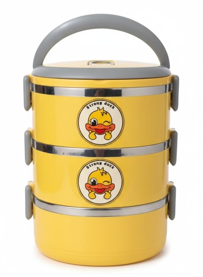 Duck 3-Tier Duck-Shaped Stainless Steel Lunch Box 2.1L – Insulated Thermos Keeps Food Hot for 3 Hours or Cold for 4 Hours – Multi-Layer Design for Separating Different Foods – Portable, Easy to Clean, Ideal for School, Office, Picnic & Travel-Yellow - Image 1